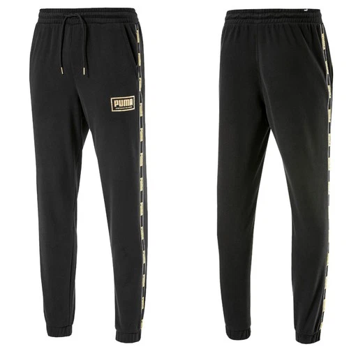 Puma Herren Trainingshose Gr.M Sweathose Holiday Fleece Jogginghose schwarz-gold