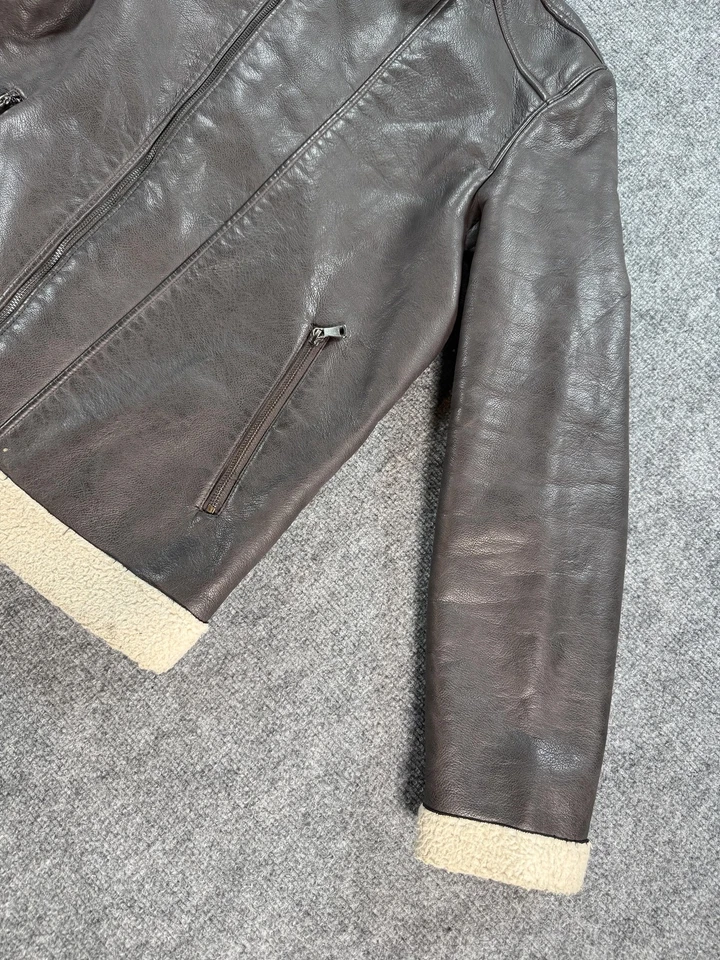 INC International Concepts Jacket Mens Medium Faux Leather Sherpa Lined Moto - Image 4 of 4