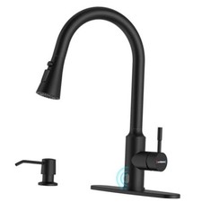 Touchless Kitchen Sink Faucet with Pull Down Sprayer, Matte Black gooseneck