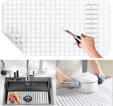 Large White Silicone Sink Mat and Protector With Cutout Drain Holes for Kitchen