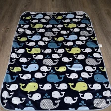 Circo Whale Ocean Sea baby Blanket Blue Green White Sherpa Back Target