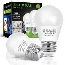 LED Refrigerator Light Bulb, 40W Equivalent LED A15 Bulb, 5W Daylight 5000K E...