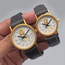 Vintage St Martin Jesus Image Manual Wind Roman Numerals Pair Watch