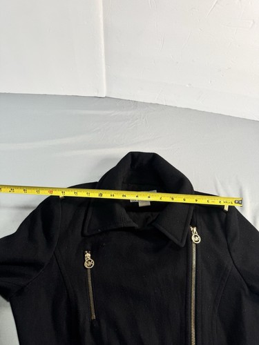 Michael Kors trench nero lana colletto cerniera donna taglia 10 accenti oro - Foto 4 di 12