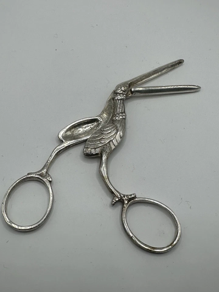 Antique Vintage Silver Stork Scissors for Sewing - "Birthing Scissors" - Image 3 of 4