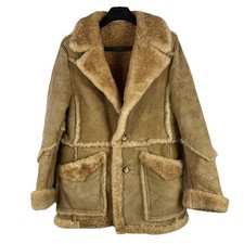 Vintage 1970s Shearling Sheepskin Marlboro Ranch Leather Coat S-M