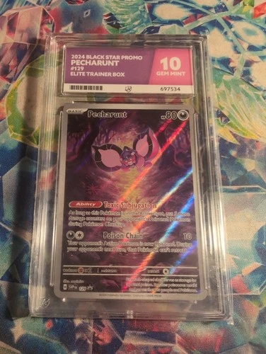 Ace 2024 Pecharunt Black Star Promo 129 Elite Trainer Box Ace Grade 10 Gem Mint