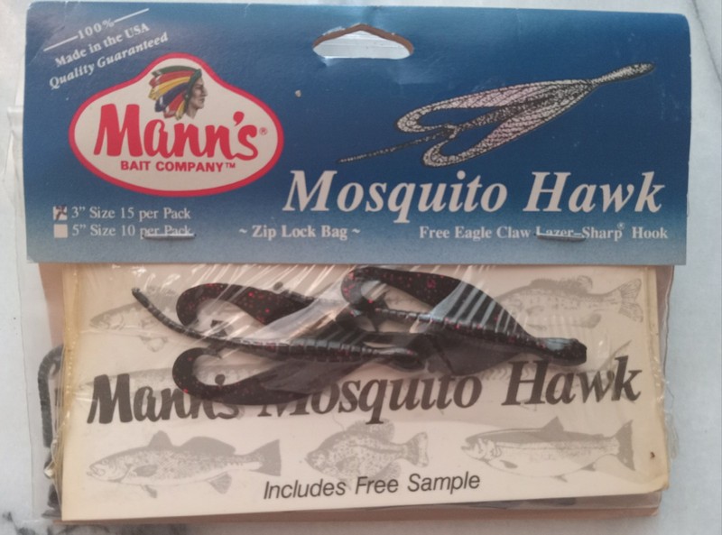 MANN'S MOSQUITO HAWK 3" SMALL FINESSE SIZE BLK/RED FLAKE RARE DISCONTINUED 17 PK