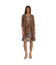 R  M Richards Womens 3 Piece Set Sheath Dress, browns, 14