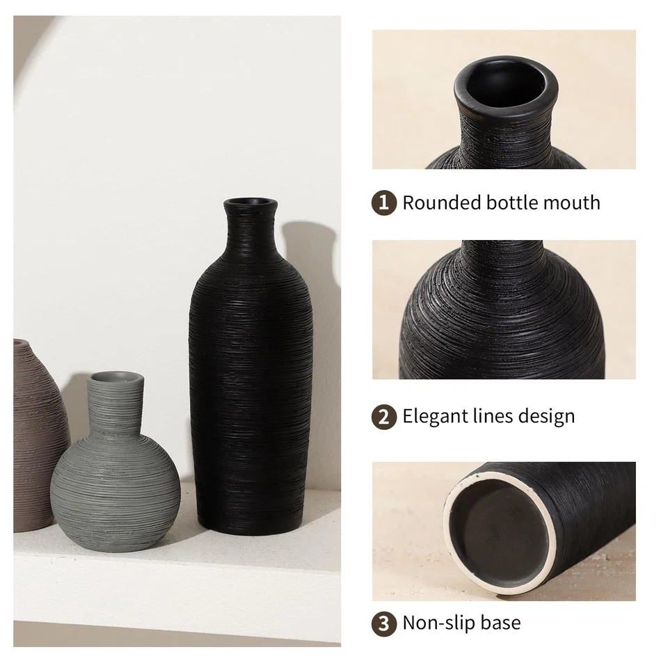 Ceramic Vases Set of 3 Home Decor Vases Modern Rustic Farmhouse Pottery Decor... - Image 4 of 4