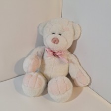 Vtg Gund Teddy Bear Stuffed Plush Pink Stitched Nose Gingham Bow 1992