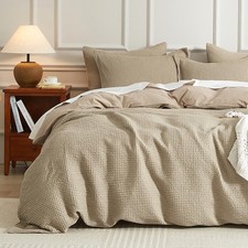 Waffle Duvet Cover Queen, 100 Cotton Waffle Weave Bedding Duvet Cover Set, S...