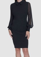 Halston Womens Black Rhinestone-Collar Stretch Sheath Dress Size 4