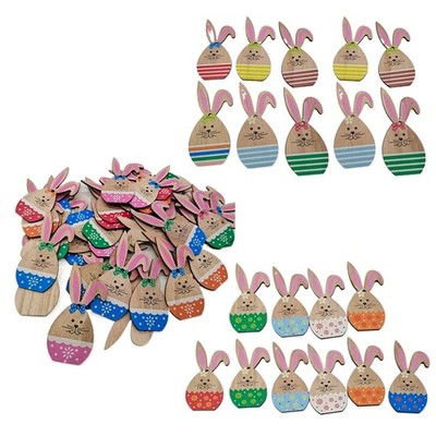 Easter Wooden Bunny Pendants 10Pcs Colorful Chip Cute Art