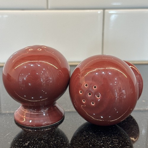 NEW Fiesta Cinnabar (Maroon) Salt and Pepper Shakers With Stoppers; Perfect NOS