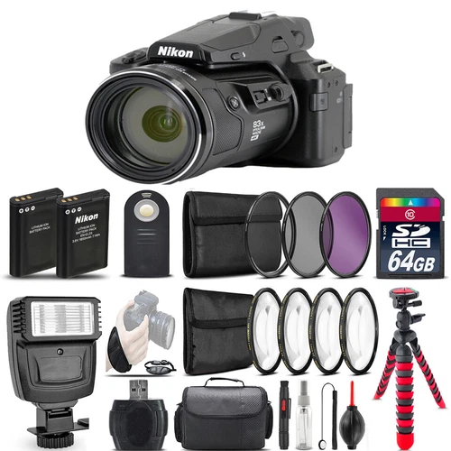 Nikon COOLPIX P950 Digital Camera 83x + Flash + 7PC Filter + EXT BAT - 64GB Kit