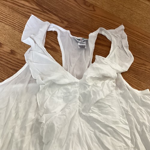 Hard Tail Forever White Racer Back Ruffle Front Hi~Lo Tank Top Blouse Size L - Picture 3 of 4