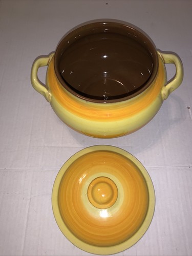 Zuppiera pentola per fagioli coperta Gabriel Pottery Kjell Blomberg MCM Svezia gialla - Foto 4 di 8