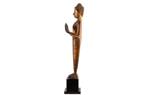 Antiker, stehender Buddha, vergoldete Bronze, Thailand, Ayutthaya -Per., 17. Jh. - Bild 10 von 13