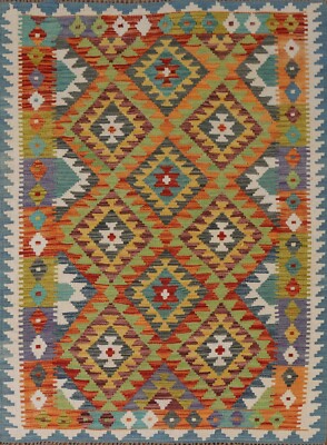 Diamond Pastel Color Kilim Flat Weave 4'x6' Flat woven Reversible Wool Carpet