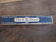 Navaja recta antigua vintage The 4 S RAZOR CO NESS CITY KANSAS 1914 sin abrir