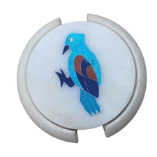 Marble Stone Tea Coaster Handmade Bird gemstone inlay work Pietra Dura