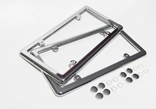 2 Chrome License Plate Tag Mount Holder Frames + (FREE) 8 Screw Caps / Brand New
