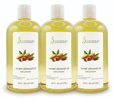 Sweet Almond Oil Cold Pressed Refined 100% Pure & Natural 48 fl oz(3 x 16 fl oz)