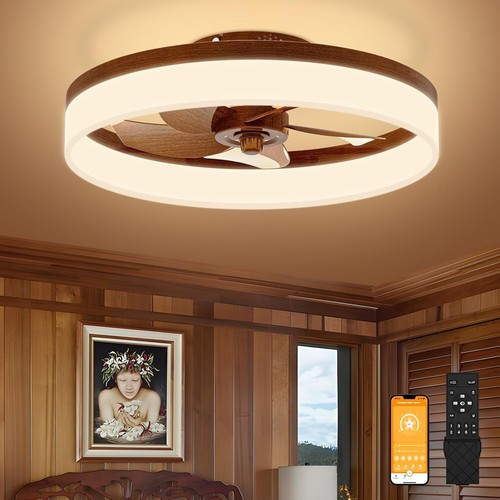Low Profile Walnut Ceiling Fan with Lights - Remote Controlled & Air Circulation - Picture 3 of 9