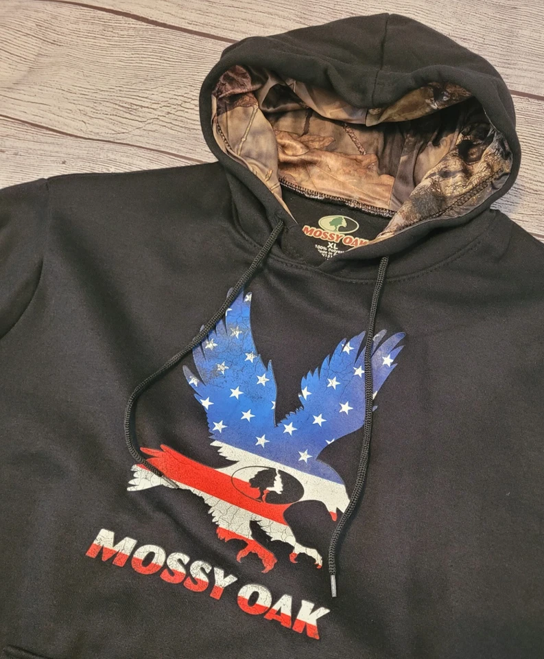 NWT Mossy Oak Brand Black USA Eagle Camo Hoodie Sweatshirt Mens XL - Image 2 of 4