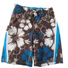 ZeroXposur Men's Swim Trunks Size XL Floral Shark Blue Brown White Beach