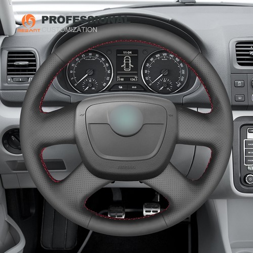 MEWANT DIY Black Suede Steering Wheel Cover for Skoda Octavia Superb Fabia Yeti - Picture 2 of 10
