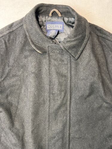 Land's End Wool Mens Long Coat Lined Gray Zipper And Button Up Pockets Med 38/40 - Picture 3 of 9