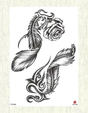  party favour waterproof feather rose large 8.25" temporary arm tattoo