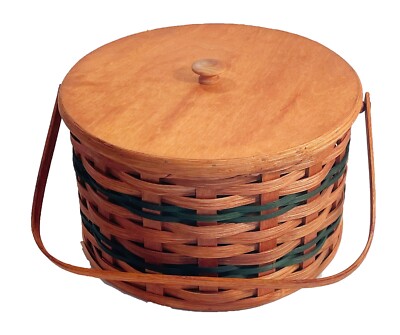 Amish Double Pie Carrier Basket Round Oak Square Swinging Handle