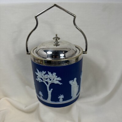Rare 19Th Century Wedgwood Jasper Biscuit Case/Jar Lid & Handle