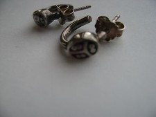 Sterling Silver Lady Bug Red Black Inlay Stud Hoop Style Earrings New Old Stock