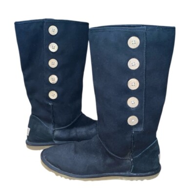 Ugg Australia Women’s Boots Size Black Denim Fabric Button Slip On 3158 