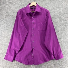 Geoffrey Beene Shirt Men 16 Purple Button Up Fitted Collared Long Sleeve Pockets