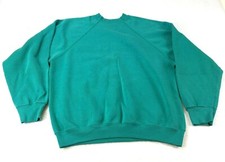 Vintage Sweatshirt Mens Green Solid Long Sleeves Crew Neck Size Large