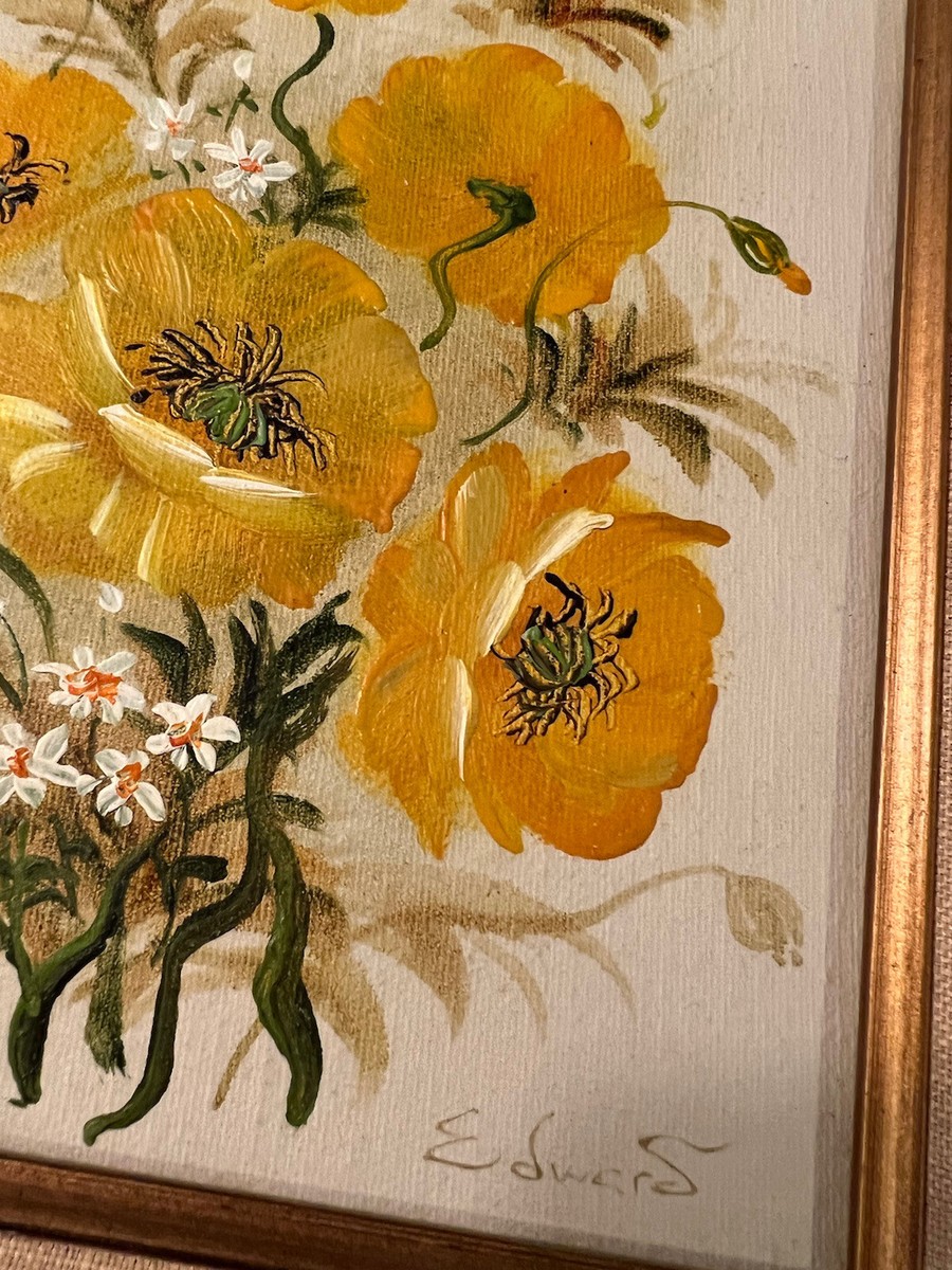 Vintage Mid-Century Original Oil Painting Floral Flowers In