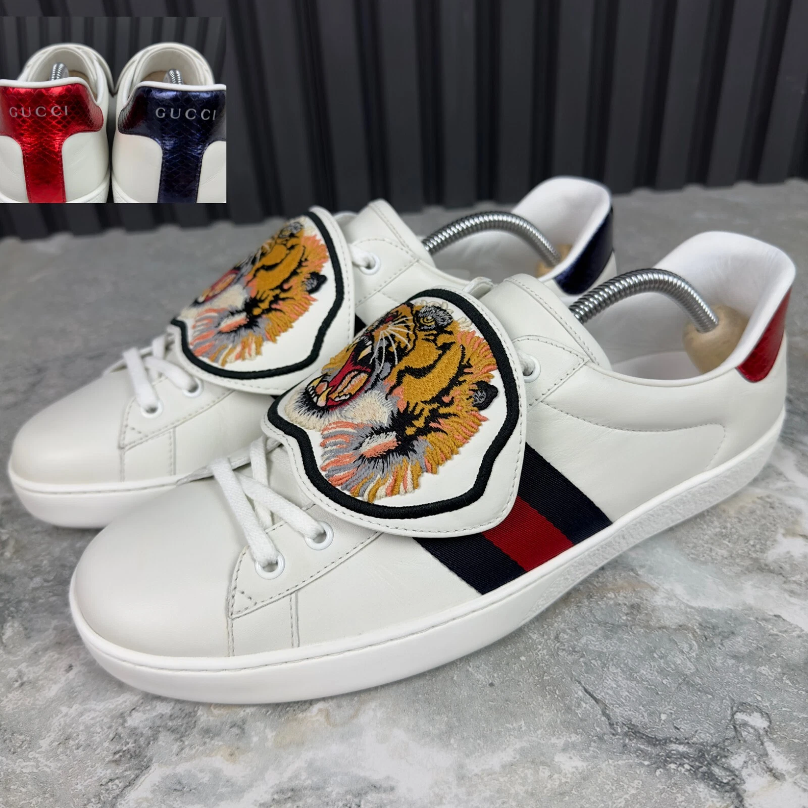 Gucci Ace Web Tiger Sneaker Patch Cuir Blanc Python 10 G ou 10,5 US **