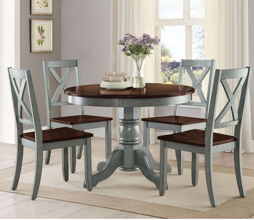 Farmhouse Dining Table Set Rustic Round Dining Room 5 Piece