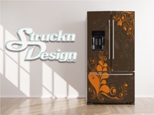 Orange Brown Floral Design Fridge Freezer Wrap Side Door Vinyl Decal