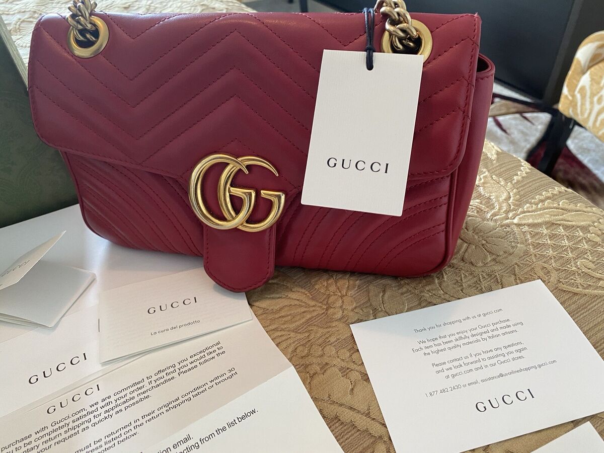 Gucci Marmont matelasse small red leather bag