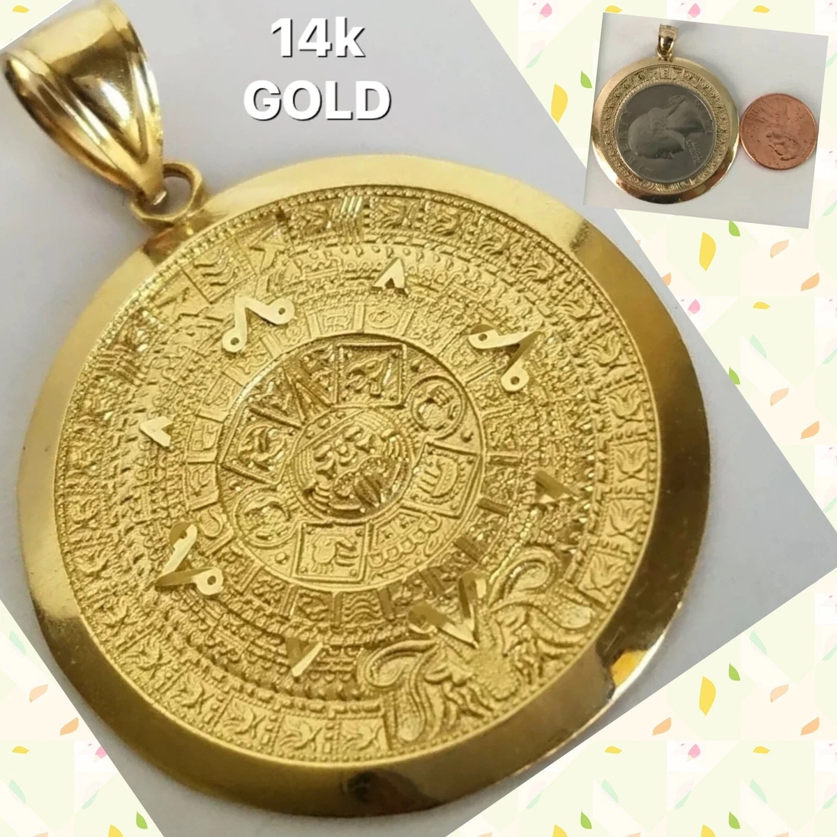 14k gold aztec calendar pendant deals