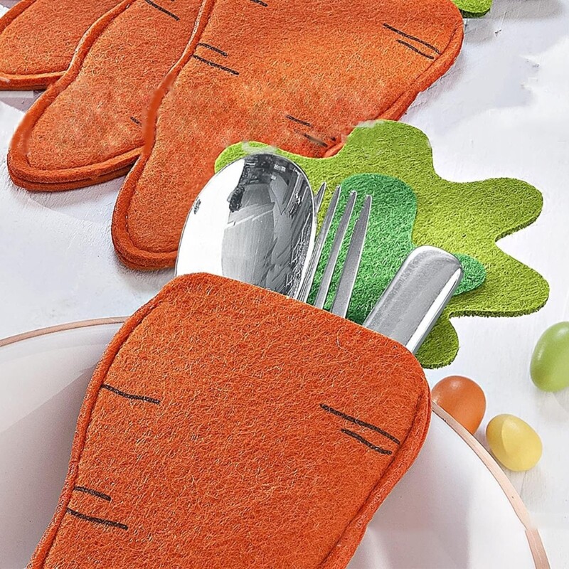 5Pcs Easter Carrot Cutlery Holders Felt Bag Utensil Sleeve for and Fork