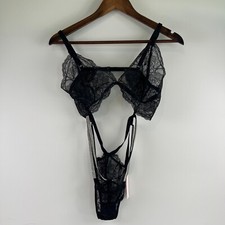 Victoria s Secret Lace Rhinestone Teddy Unlined Bodysuit Black XL NWT