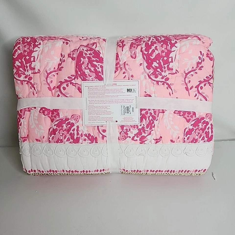 Pottery Barn Kids Lilly Pulitzer Twin Patchwork Quilt On Parade Pink Green NWT - Image 3 of 4