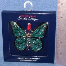 Turquoise Metal Butterfly Ornament Regent Square Studio Design 2 1/2" European